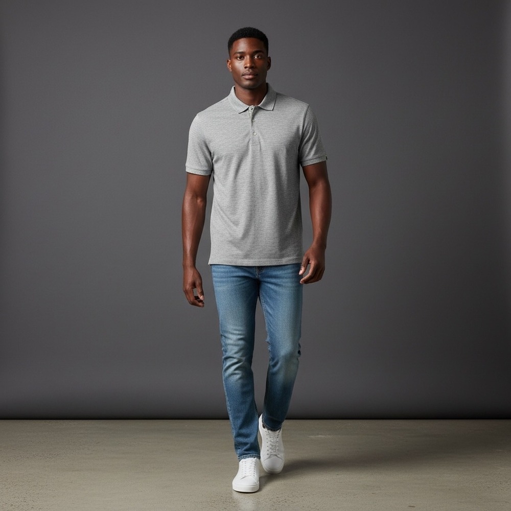 Tasc Performance Heather Gray Performance Polo‎ Shirt Mens Large Textured Knit